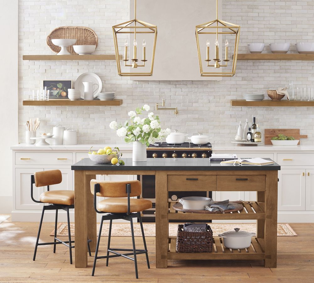 Maison Leather Low Back Swivel Bar & Counter Stool Pottery Barn