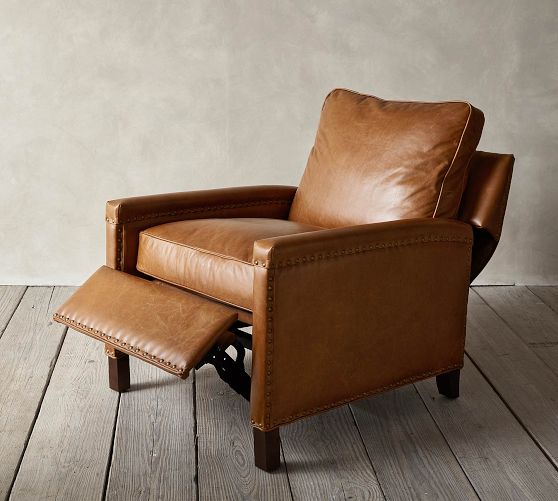 leather club chair recliner pottery barn