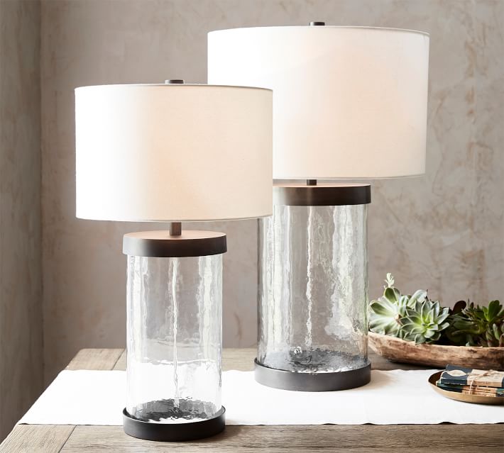 glass and metal lamp