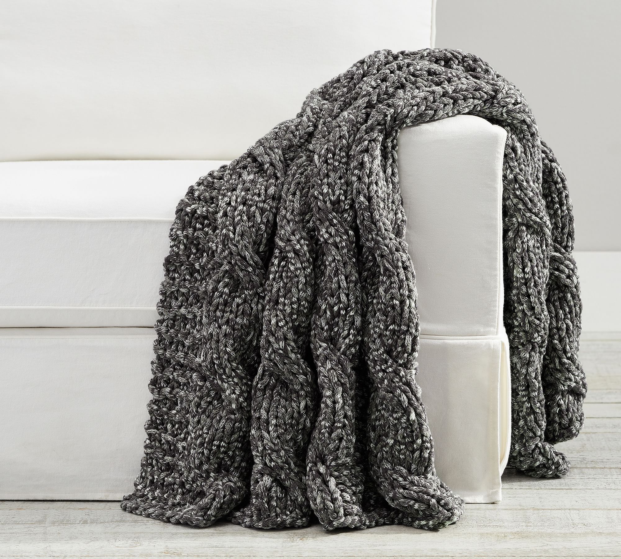 wedding registry ideas Colossal Handknit Throw in Heathered Grey from Pottery Barn