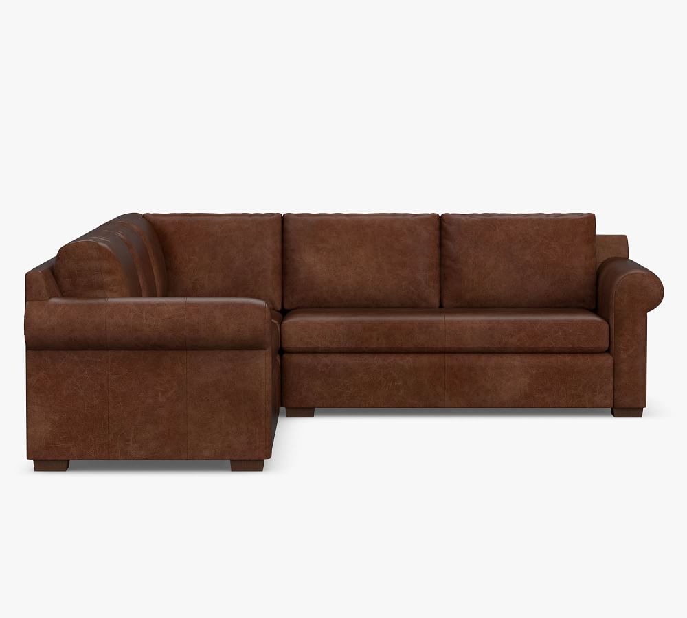 Shasta Roll Arm Leather 3-Piece L-Shaped Sectional | Pottery Barn