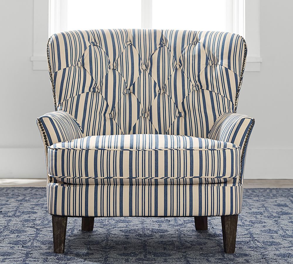 Cardiff Upholstered Tufted Armchair with Nailhead Antique Stripe