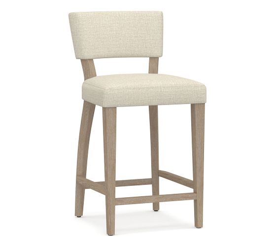 OPEN BOX Payson Upholstered Counter Height Bar Stool, Seadrift Leg, Basketweave Slub Oatmeal