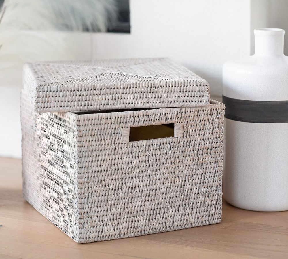 Tava Handwoven Rattan Letter File Box With Lid Pottery Barn