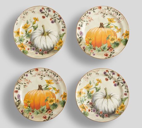 Botanical Harvest Pumpkin Stoneware Salad Plates - Set of 4 | Pottery Barn