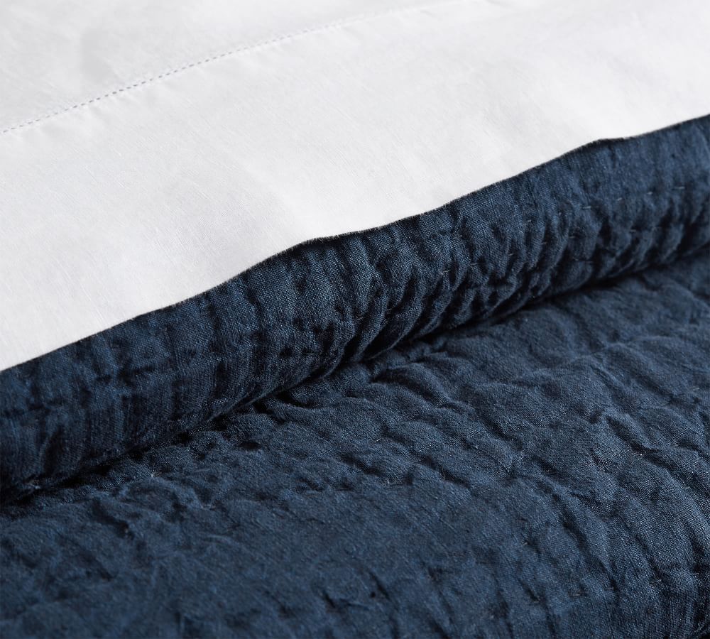 White Belgian Flax Linen Handcrafted Quilt | Pottery Barn