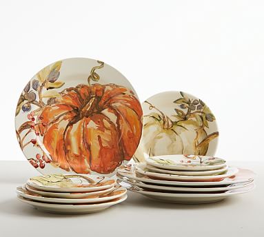 Harvest Pumpkin Stoneware 12-Piece Dinnerware Set | Pottery Barn