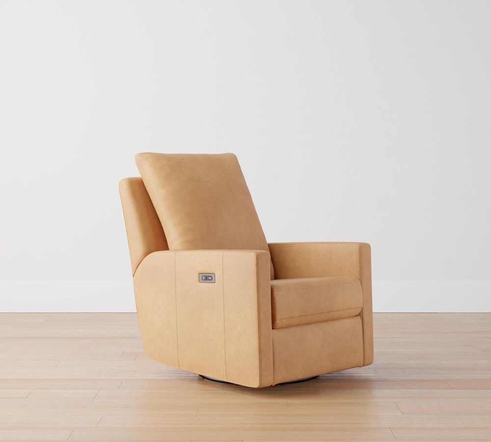 Ayden Square Arm Leather Power Swivel Glider Recliner Pottery Barn