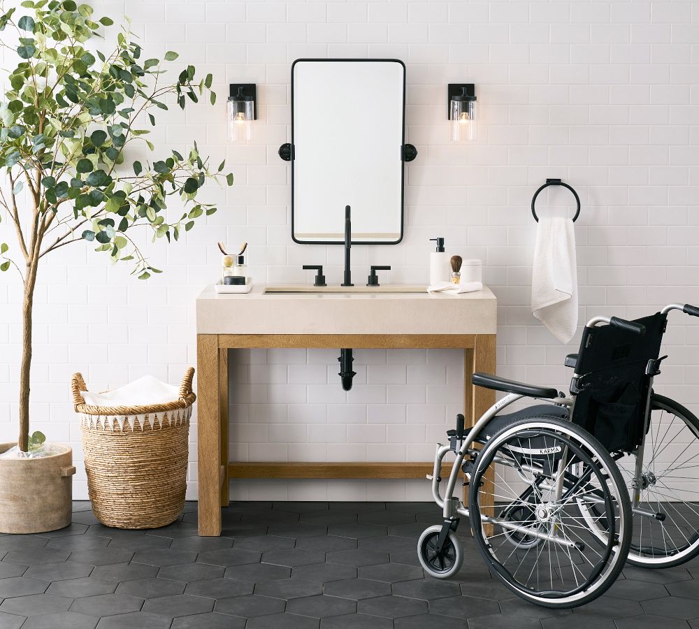 Matte Black Vintage Rounded Rectangle Pivot Mirror, 27x35", Contract