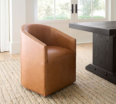 Baldwin Leather Barrel Back Dining Chair | Pottery Barn