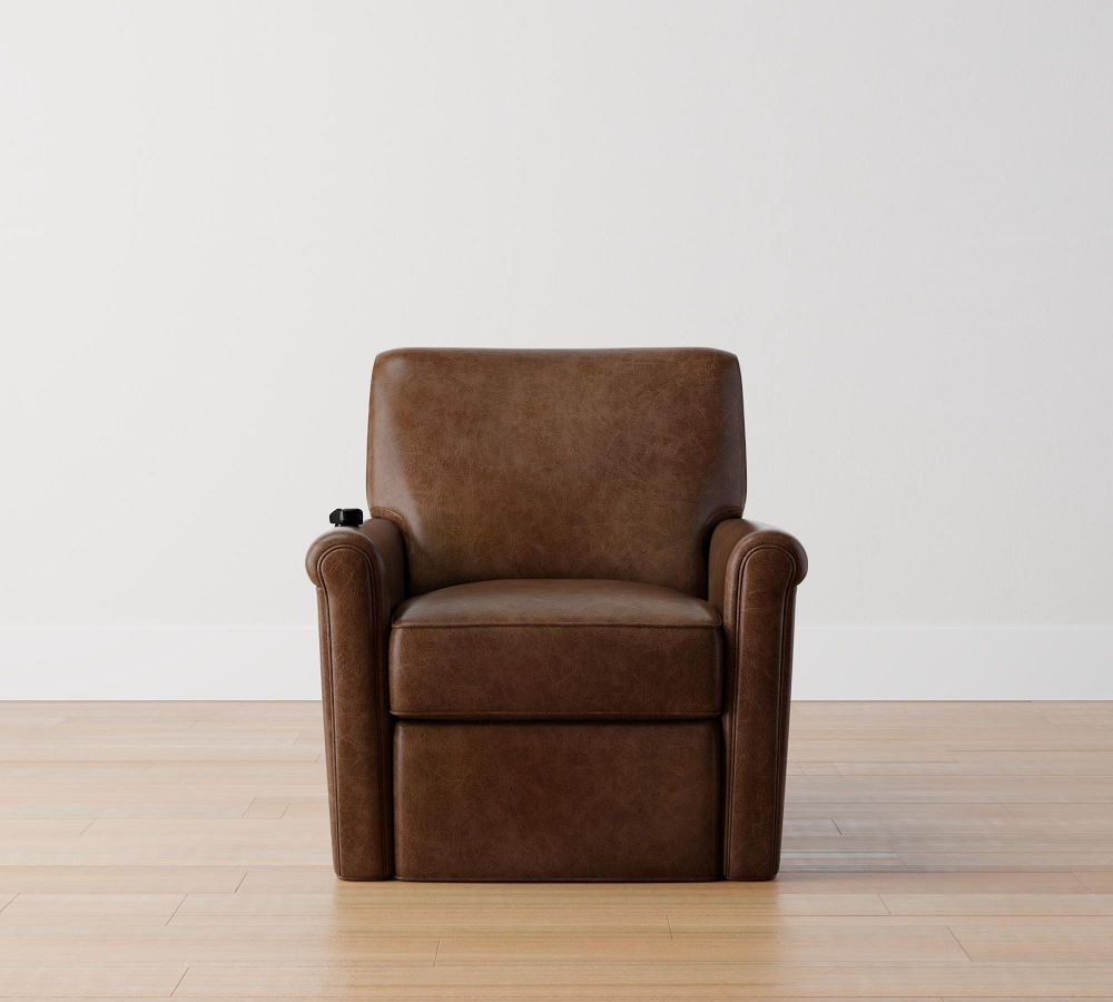 Irving Roll Arm Leather Power Lift Recliner Pottery Barn