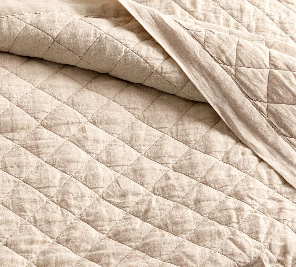 White Belgian Flax Linen Diamond Quilt & Sham | Pottery Barn