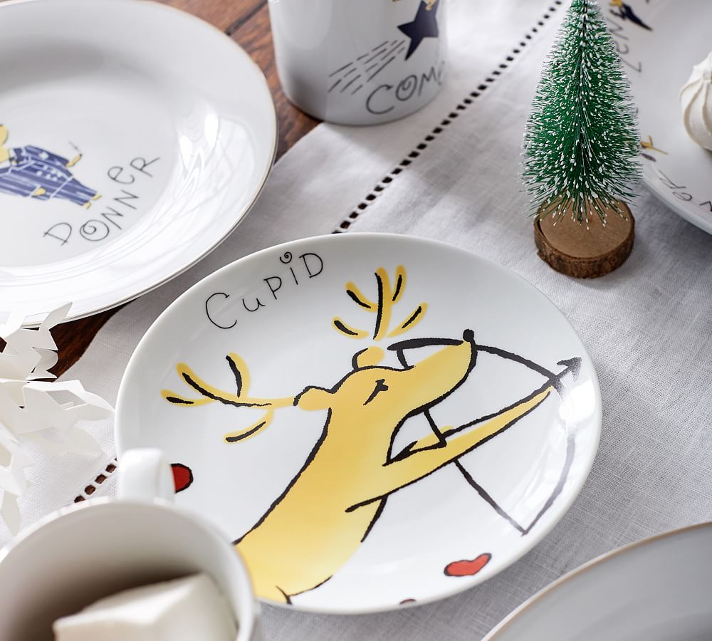 Santa's Reindeer Appetizer Plates, Set of 4 Assorted Pottery Barn