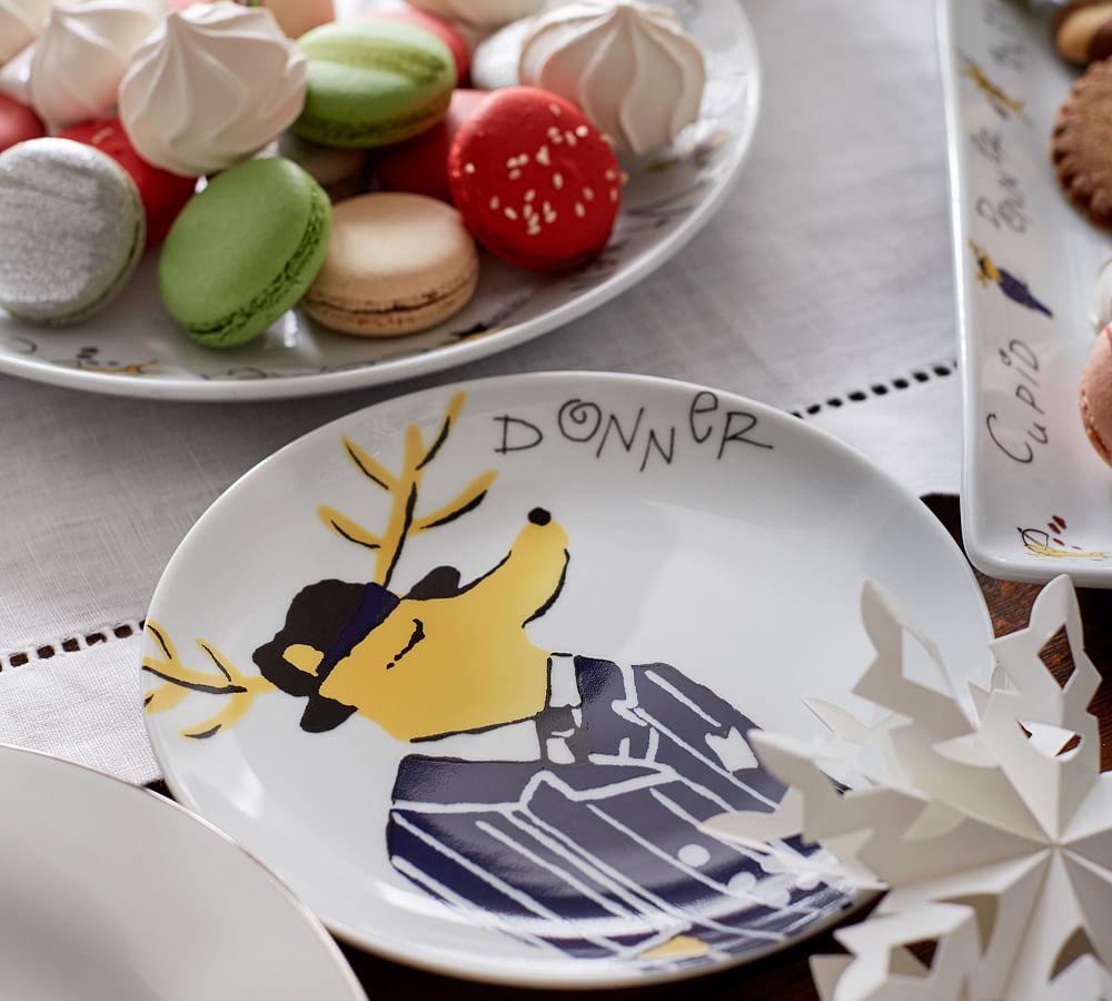 Santa's Reindeer Appetizer Plates, Set of 4 Assorted Pottery Barn