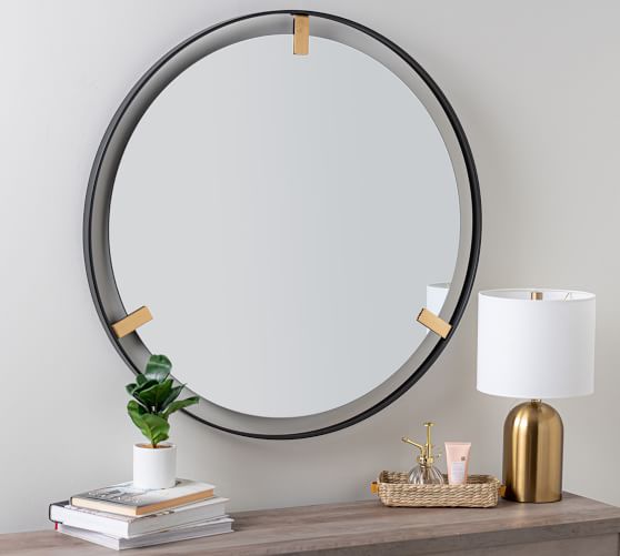 Aspen Black And Gold Round Wall Mirror - 36