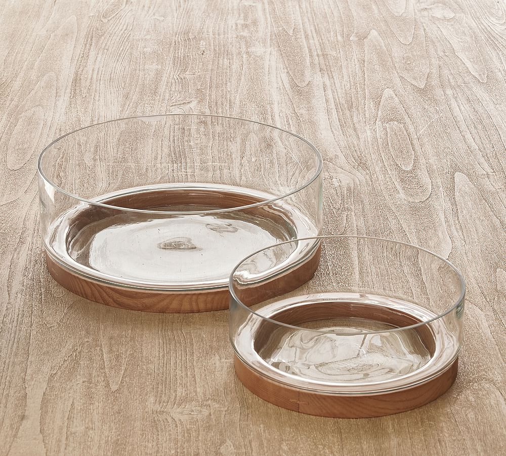 Handcrafted Ash Wood & Glass Serving Bowls Pottery Barn