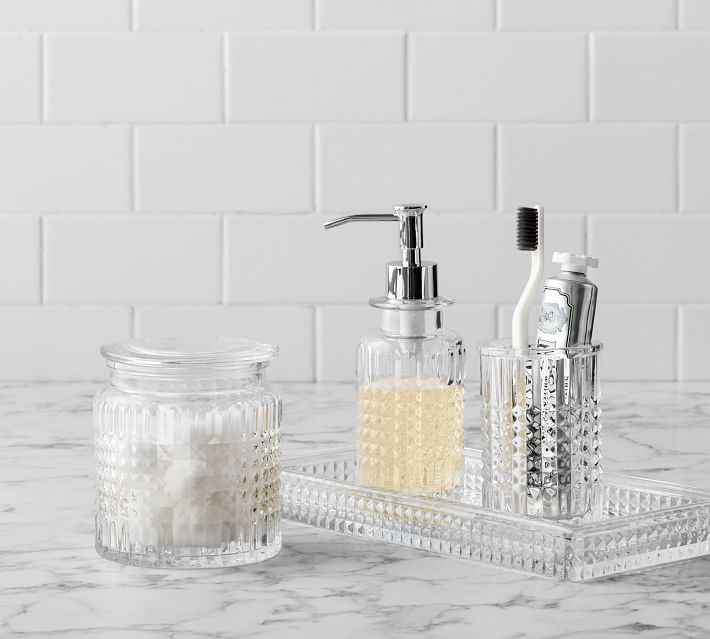 pottery barn glass bathroom accessories