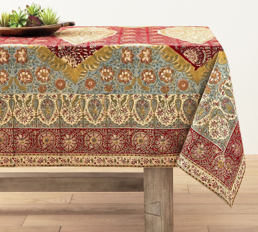 Zarina Block Print Cotton Tablecloth Pottery Barn