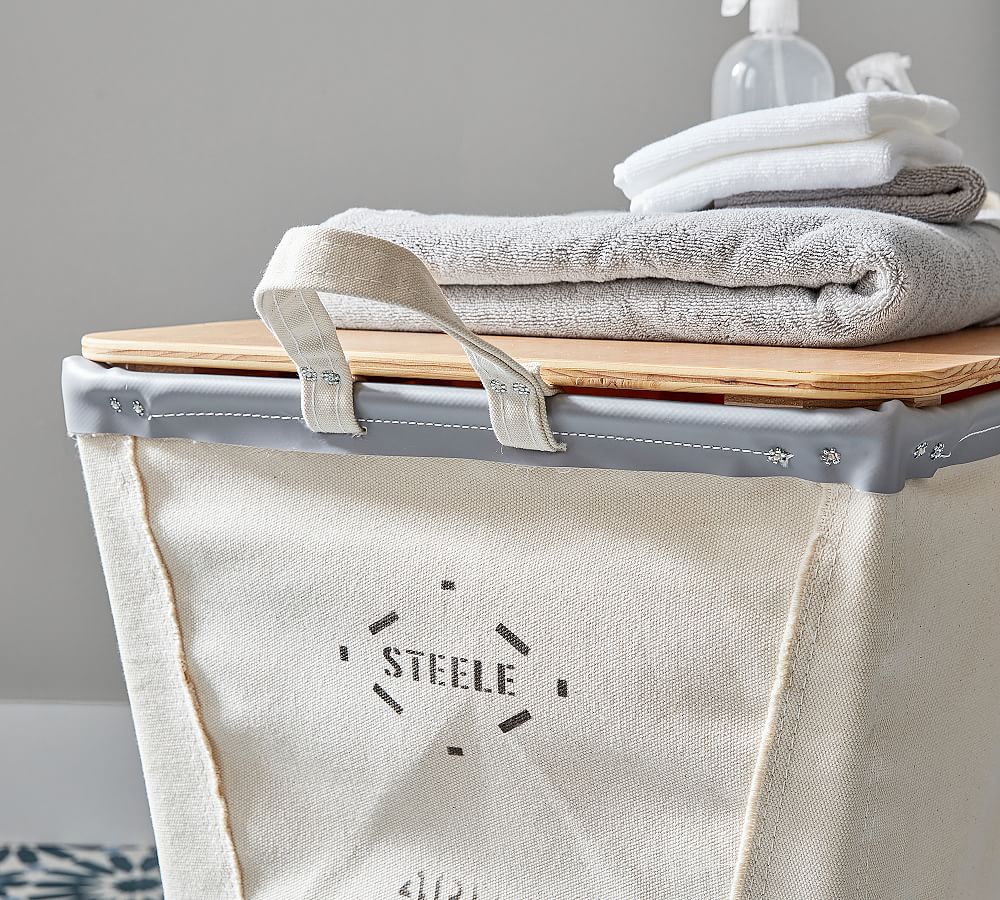 Medium Elevated Canvas Laundry Basket with Wheels Pottery Barn