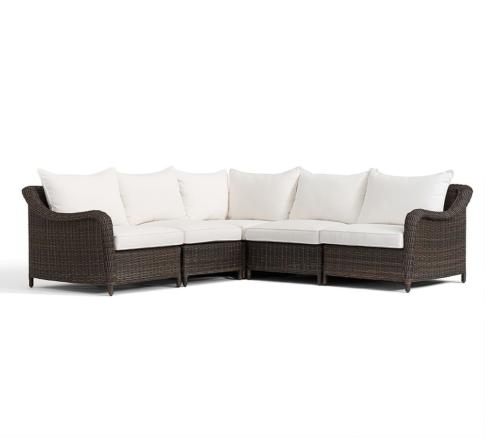 Torrey AllWeather Wicker Roll Arm Outdoor Sectional Set, Espresso