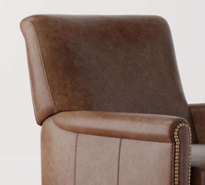 Irving Roll Arm Leather Recliner with Nailheads Pottery Barn