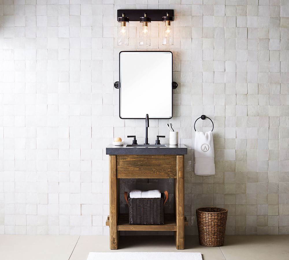 Matte Black Vintage Rounded Rectangle Pivot Mirror, 27x35", Contract