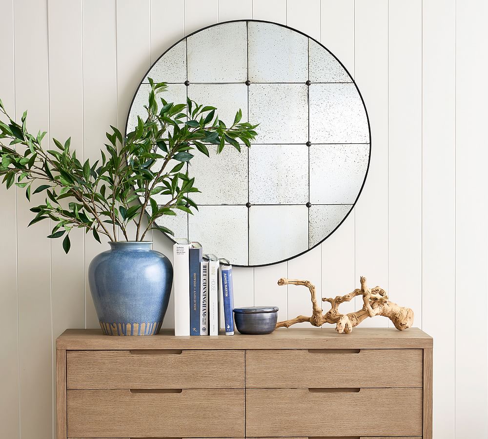 Markle 40.5" Round Antique Glass Wall Mirror Pottery Barn