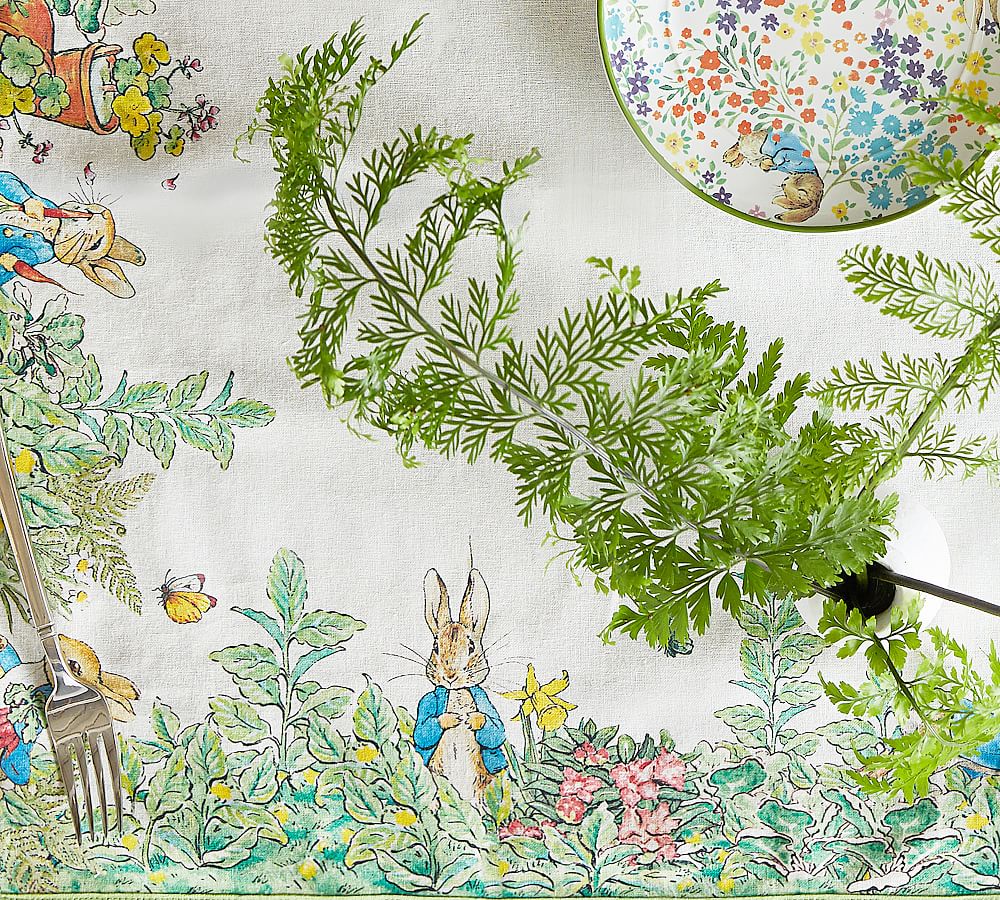 Peter Rabbit™ Garden Cotton/Linen Table Throw | Pottery Barn