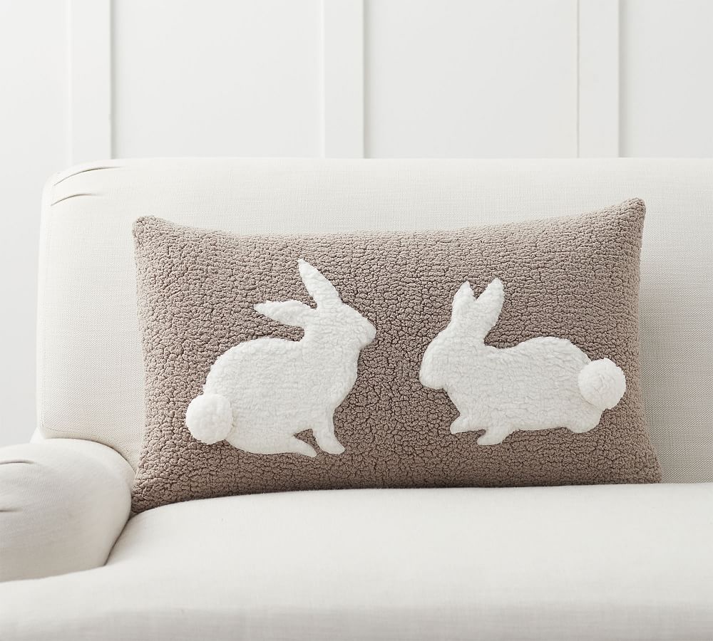 Pom Pom Bunny Sherpa Lumbar Throw Pillow | Pottery Barn