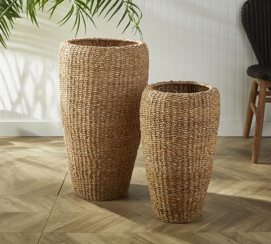 Andria Handwoven Tall Seagrass Planters Set of 2 Pottery Barn