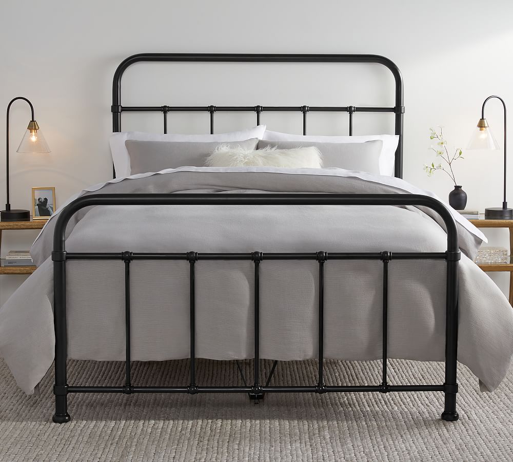 Black Iron Queen Canopy Bed. Bed stand