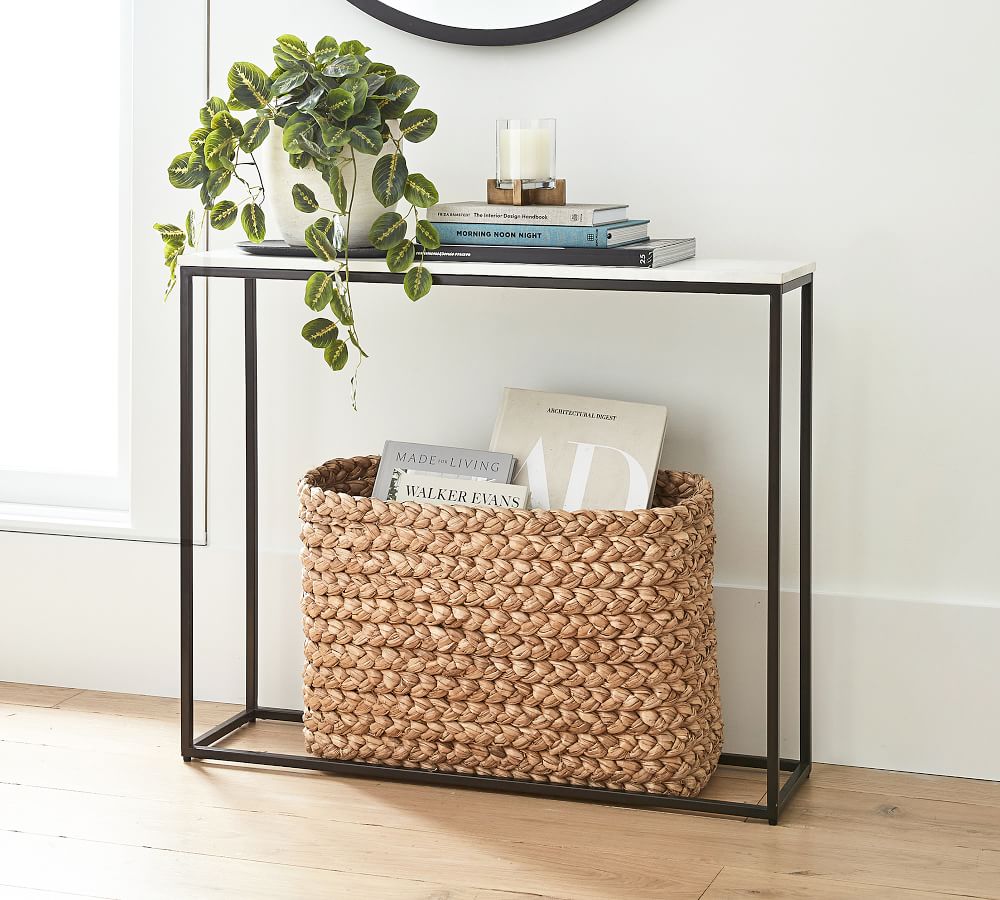 entry table with wicker baskets