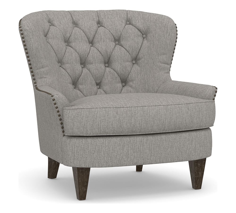 Cardiff Tufted Upholstered Armchair with Nailheads Pottery Barn
