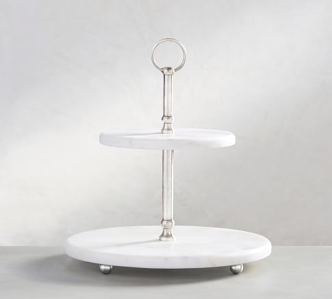 White Marble Pewter Tiered Stand