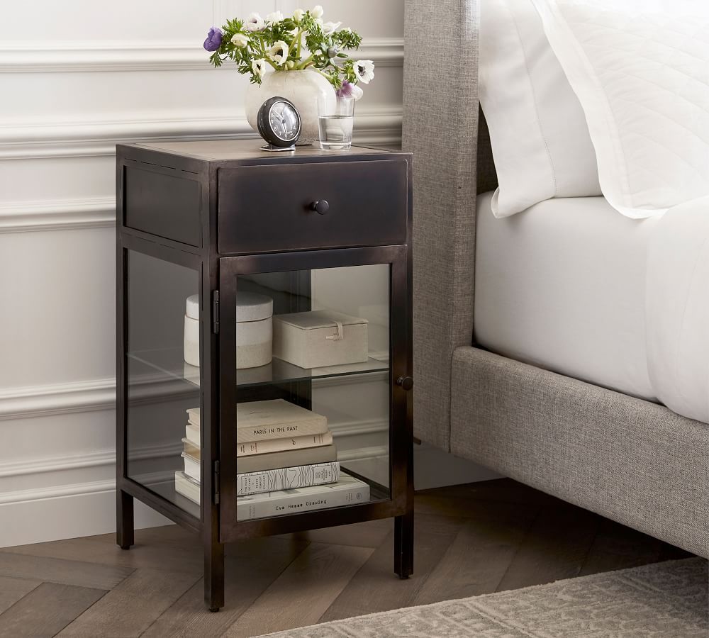 grey metal nightstand