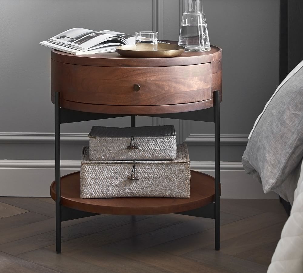 solid wood round nightstand