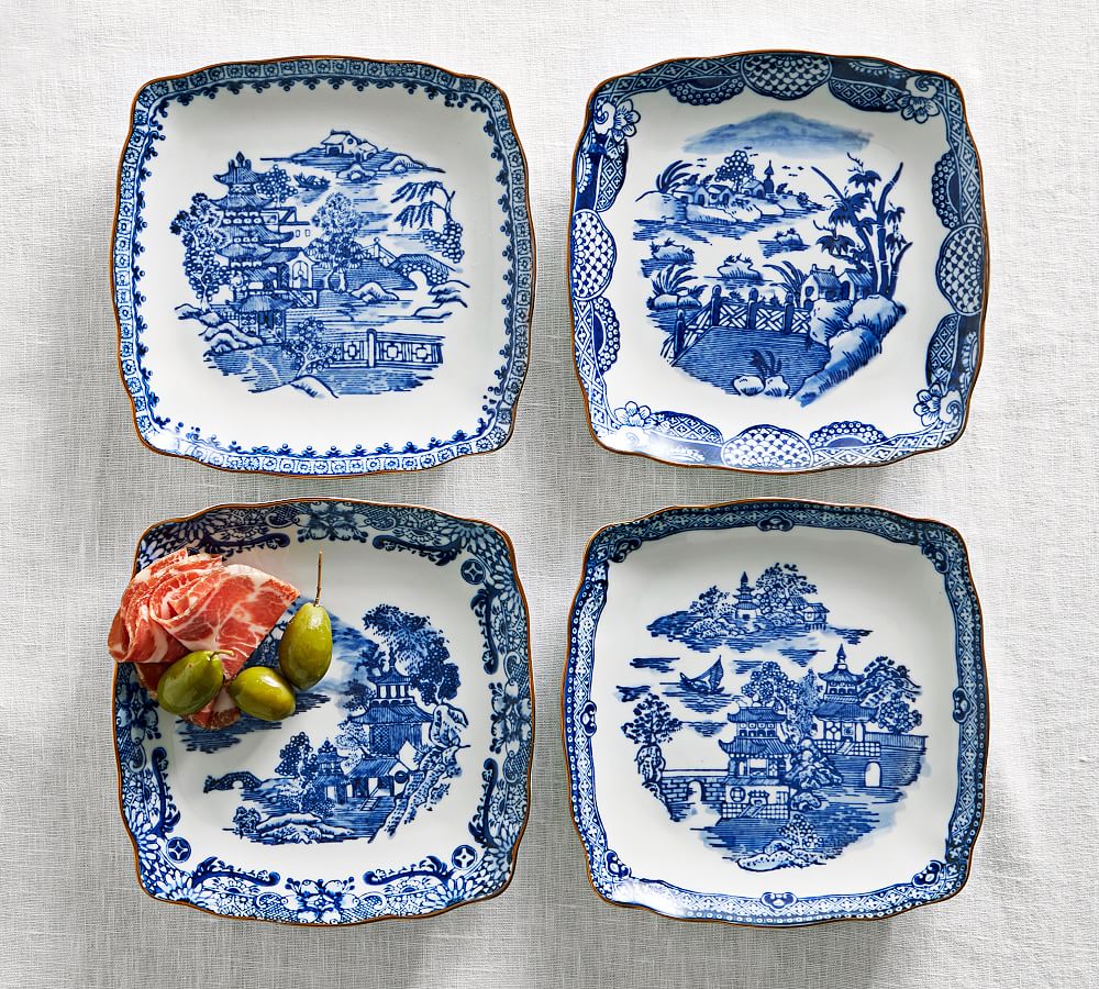 Marlo Thomas Scenic Porcelain Appetizer Plates Set of 4 Pottery Barn