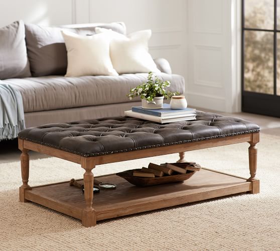 pottery barn leather coffee table