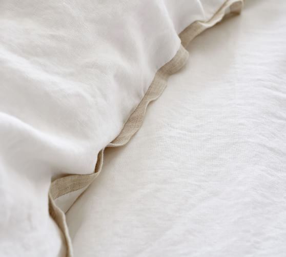 Belgian Flax Linen Contrast Flange Duvet Cover | Pottery Barn