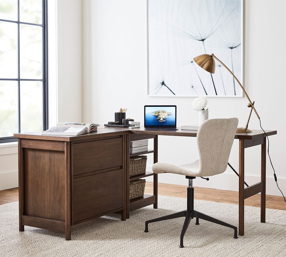 l desk with file cabinet