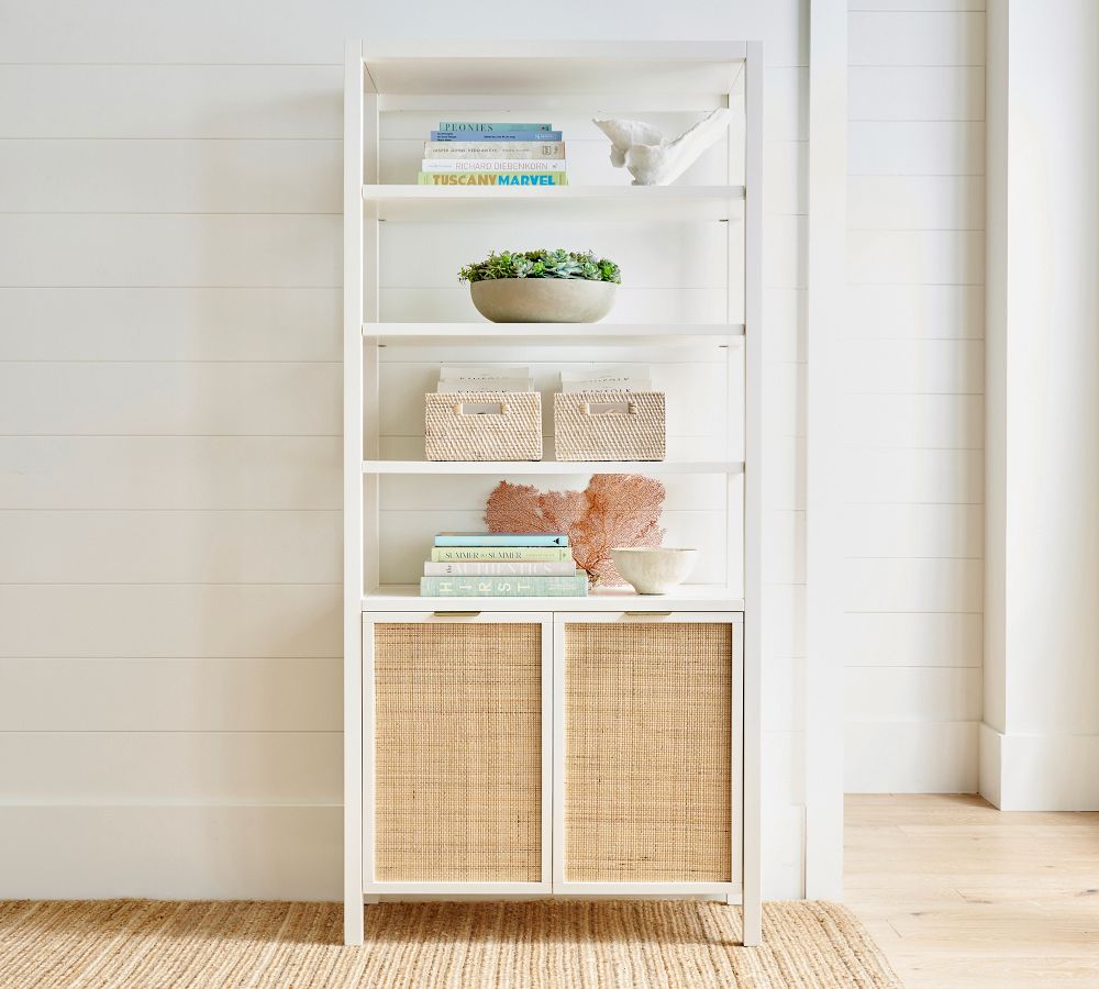 Westly Cane Open Bookcase with Doors Pottery Barn