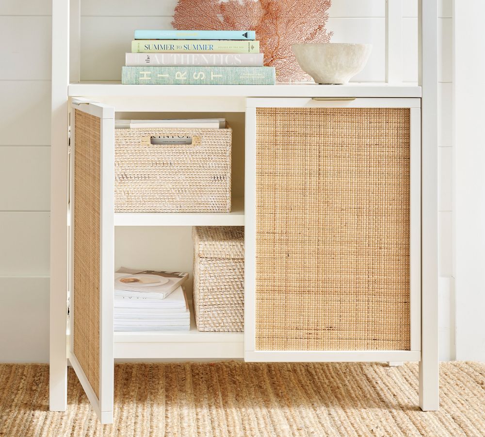 Westly Cane Open Bookcase with Doors Pottery Barn