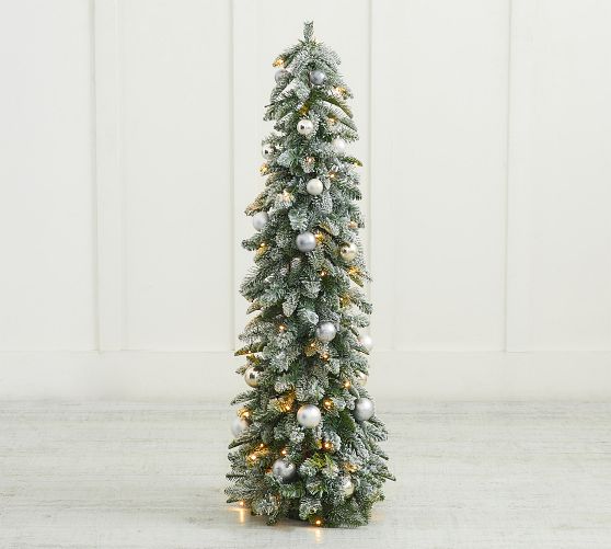 PreLit Faux Frosted Pine Christmas Tree With Ornaments 4' Pottery Barn