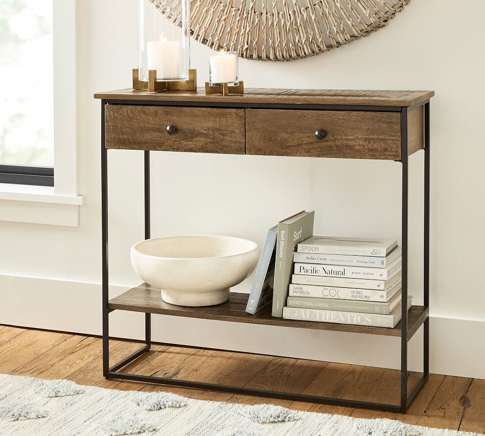 natural wood console table with storage