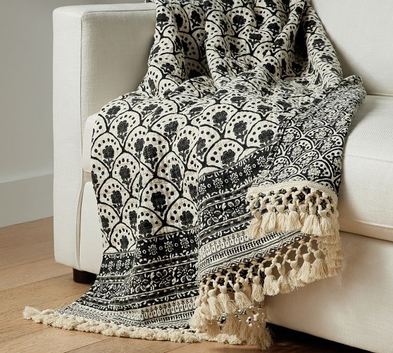 Jacquard Cotton Throw Blanket Pottery Barn