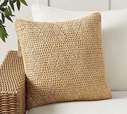 Basket Hand-Crochet Faux Natural Fiber Outdoor Pillow