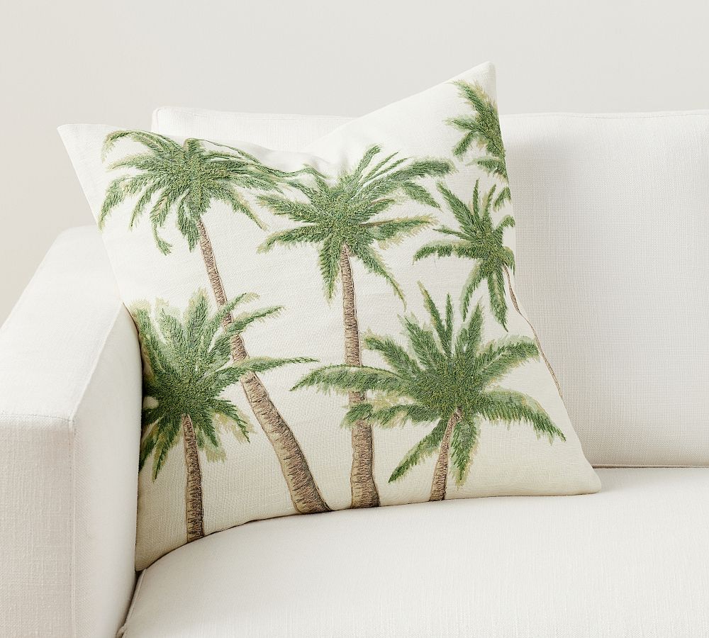 View of Palm Tree Embroidered Throw Pillow | Pottery Barn