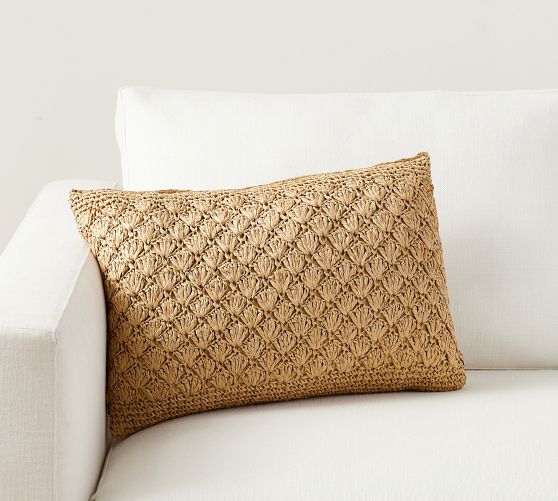 Handwoven Faux Natural Fiber Crochet Lumbar Pillow Cover
