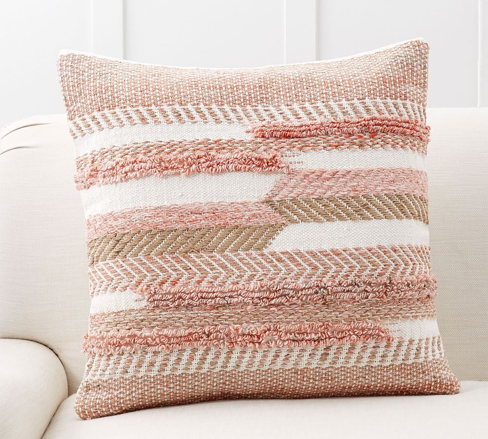 Laurel Colorblock Throw Pillow Cover;22X22";Ivory/Blue Pottery Barn