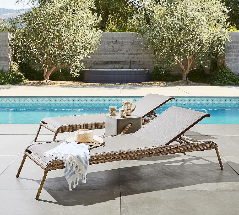 Torrey Wicker Stackable Outdoor Chaise Lounge, Set of 2 | Pottery Barn